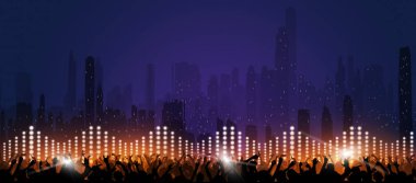 müzik açık şehir festivali afişi. parti kalabalığı dans arka planı