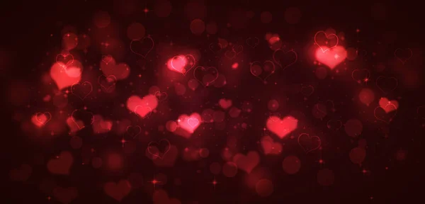 Dia Dos Namorados Escuro Vermelho Bokeh Corações Decoração Brilhante Banner Imagens Royalty-Free