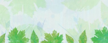 yeşil yaprakların renklerini çizen bahar pastel bayrağı