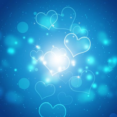 Bokeh kalpleri ve bulanık ışıkları olan Sevgililer Günü kutlama kartı