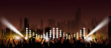 Açık hava müzik festivali. Parlak ayrılıkçı müzik kalabalık dans afişi 