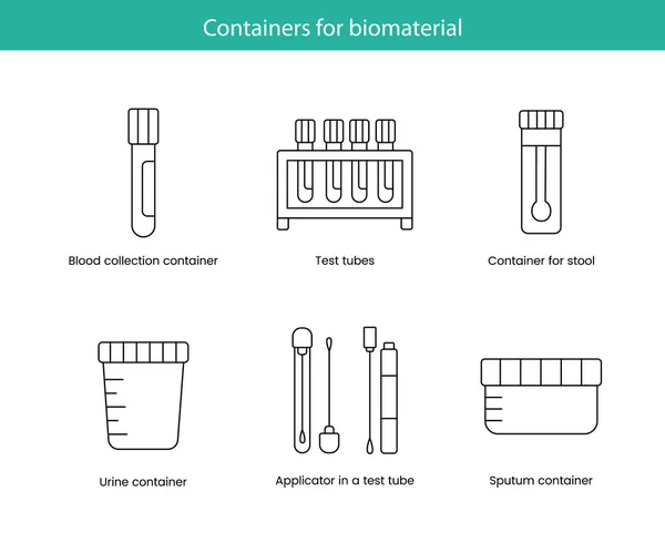 Containers Voor Biomateriaal Een Set Line Iconen Vector Illustraties Van — Stockvector