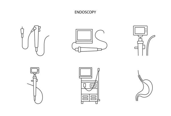 Apparatuur Voor Endoscopie Lijn Pictogrammen Ingesteld Vector — Stockvector