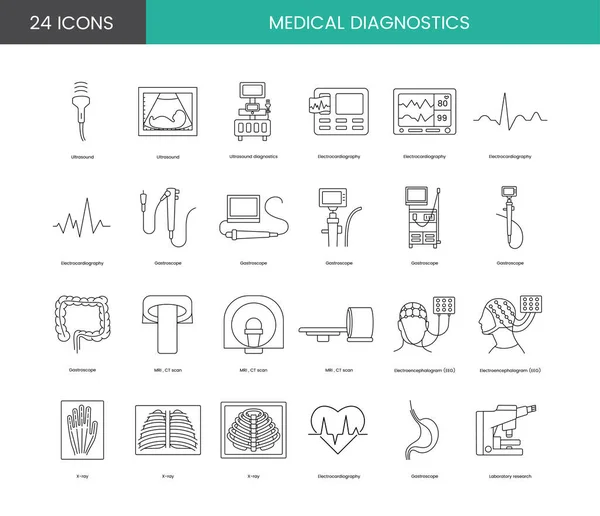Medische Diagnostiek Set Van Lijn Pictogrammen Vector Illustratie Van Endoscopie — Stockvector