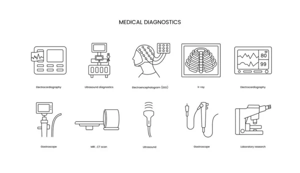 Conjunto Iconos Línea Para Clínica Médica Ilustración Vectorial Gastroscopio Ultrasonido — Archivo Imágenes Vectoriales
