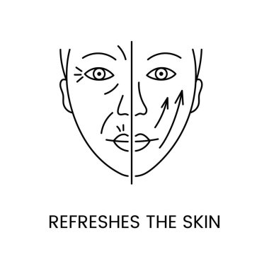 Yüzünün yarısını kırışıklıklardan, yarısını kırışıklıklardan arındırmış genç bir kadının tasviri..