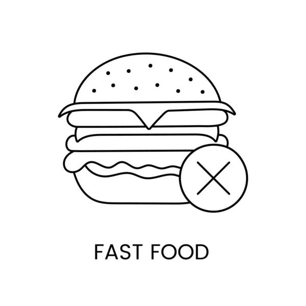 快餐垃圾食品在病媒中的图标 说明汉堡被排除在食品之外 — 图库矢量图片