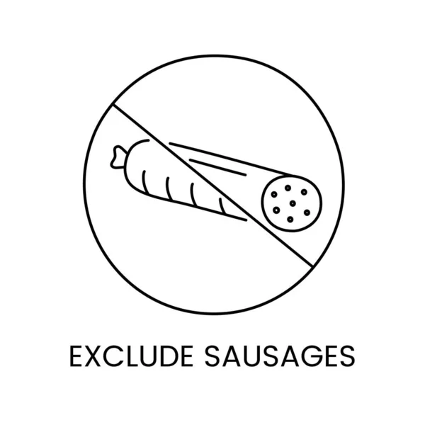 Sausage Crossed Out Harmful Forbidden Food Diet Line Icon Vector — Stock Vector