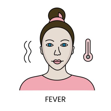 Vektör içindeki ateş simgesi, yüksek insan vücut sıcaklığının gösterimi