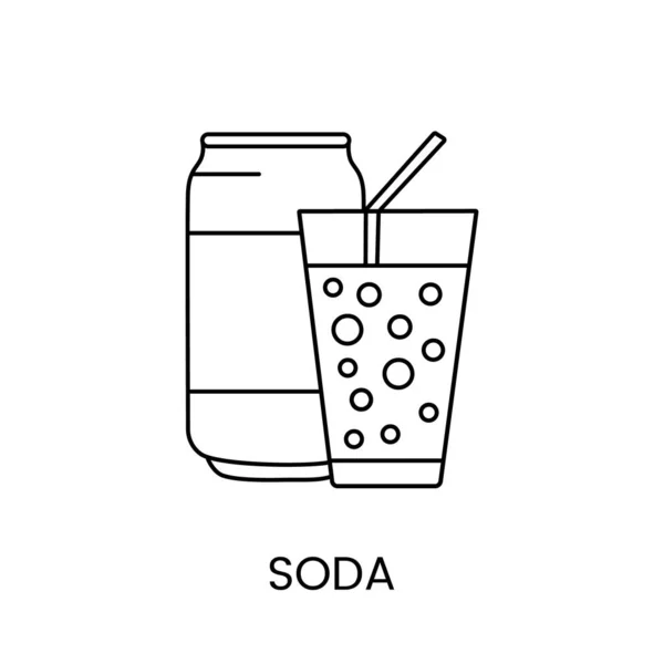ベクトルのソーダ水とガラス線のアイコンの缶 飲み物のイラスト — ストックベクタ