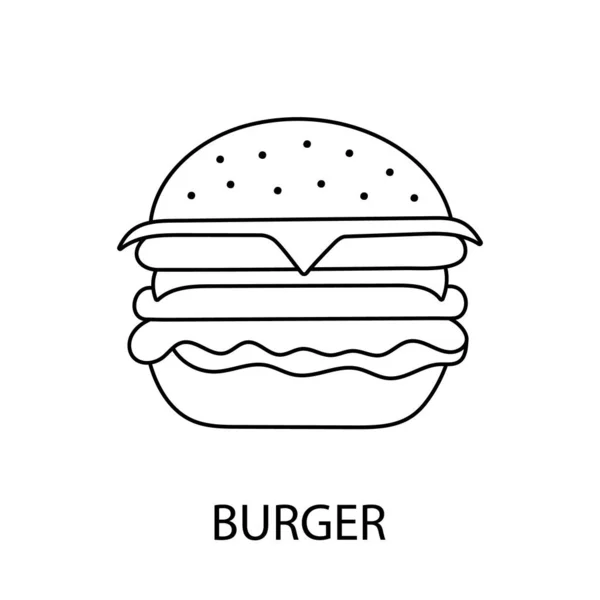 矢量中的汉堡线图标 快餐插图 — 图库矢量图片