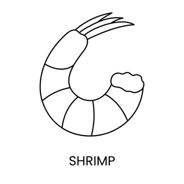 Vektör olarak karides çizgisi simgesi, deniz ürünleri resimleme