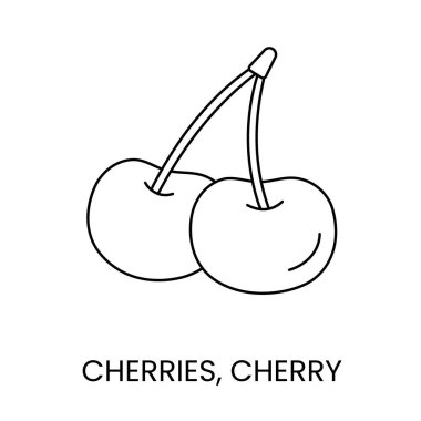 Vektör olarak kiraz çizgisi simgesi, çilek illüstrasyonu.