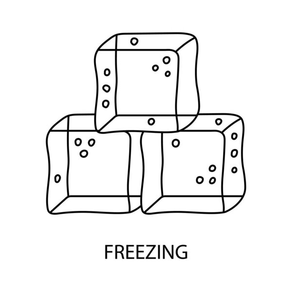 Значок векторной линии замораживания для упаковки пищевых продуктов, кубиков льда.