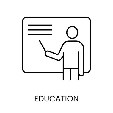 Eğitim, tahtada duran işaretçi, tıbbi uygulamalar ve web siteleri için diyabet konulu vektör çizgisi simgesi.