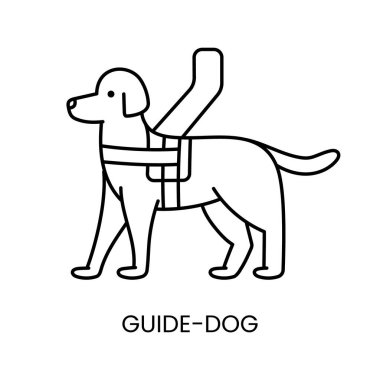 Özürlü insanlar, görme sorunları, körlük ve düşük görüş, rehber köpek çizgisi simgesi.