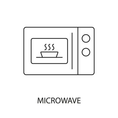 Mikrodalga fırın ısıtma, gıda ambalajındaki işaretler için vektör çizgisi simgesi.