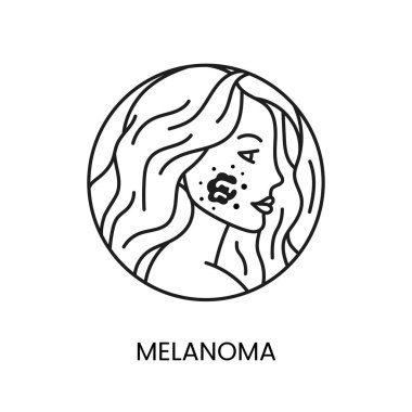 Güzel bir kızın yüzündeki cilt kanseri melanom çizgisi onkolojik kötü huylu hastalığın ikon taşıyıcısı.