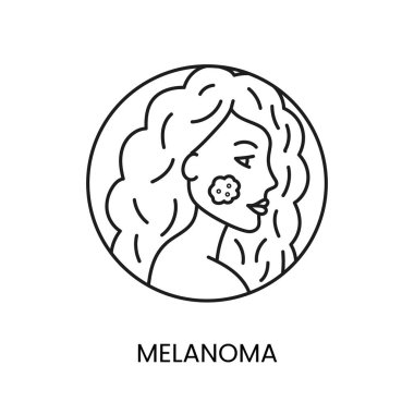 Güzel bir kızın yüzündeki cilt kanseri melanom çizgisi onkolojik kötü huylu hastalığın ikon taşıyıcısı.