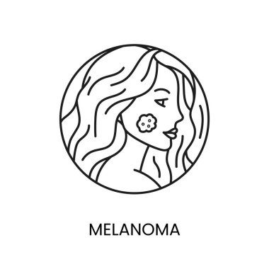 Güzel bir kızın yüzündeki cilt kanseri melanom çizgisi onkolojik kötü huylu hastalığın ikon taşıyıcısı.