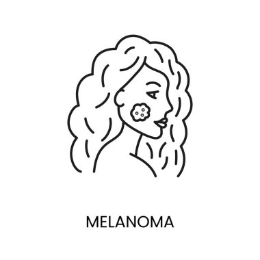 Güzel bir kızın yüzündeki cilt kanseri melanom çizgisi onkolojik kötü huylu hastalığın ikon taşıyıcısı.