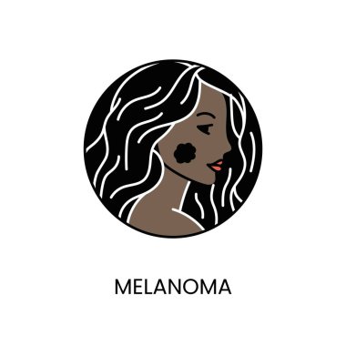Güzel bir kızın yüzündeki cilt kanseri melanom çizgisi onkolojik kötü huylu hastalığın ikon taşıyıcısı.