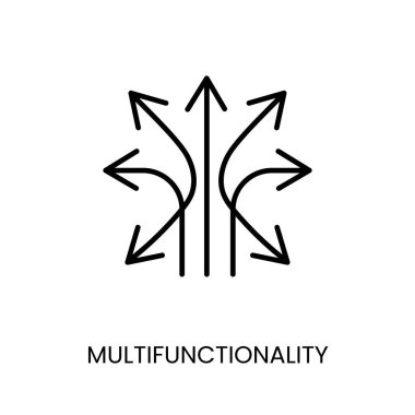 Çokluişlevlilik, farklı yönlerdeki oklar çizgi ikon vektörü.