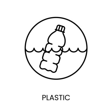 Paketleme üzerine yerleştirme için düzenlenebilir vuruşu olan plastik ve su hattı vektör simgesi içerir.