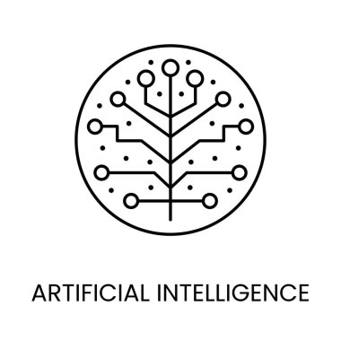 Yapay zeka, vektör içindeki teknoloji çizgisi simgesi ve paketleme için düzenlenebilir vuruşu.