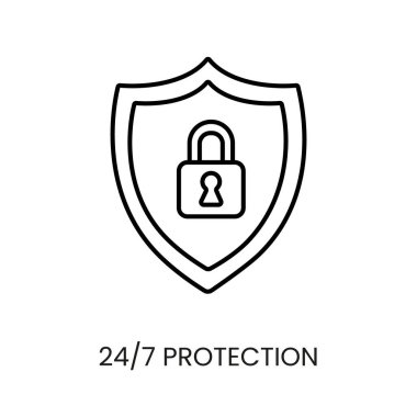 7 üzerinde 24 koruma hattı vektör simgesi düzenlenebilir felçli CCTV kamerasında ambalaj için.