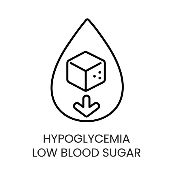 stock vector Hypoglycemia Low blood sugar, symptom in diabetes vector line icon with editable stroke.