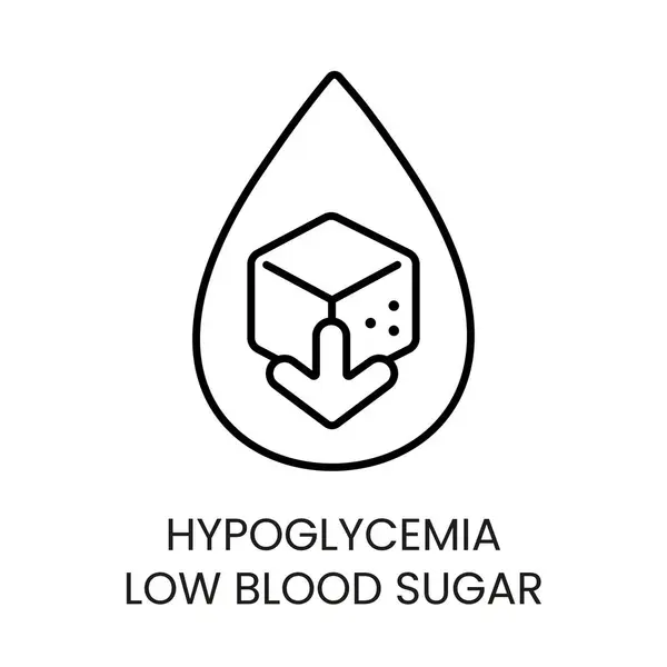 stock vector Hypoglycemia Low blood sugar, symptom in diabetes vector line icon with editable stroke.