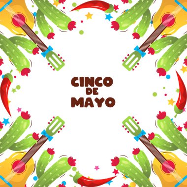 Cinco de Majo Meksika tatil vektörü karikatür çerçevesi