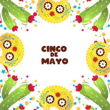 Cinco de Majo Meksika tatil vektörü karikatür çerçevesi