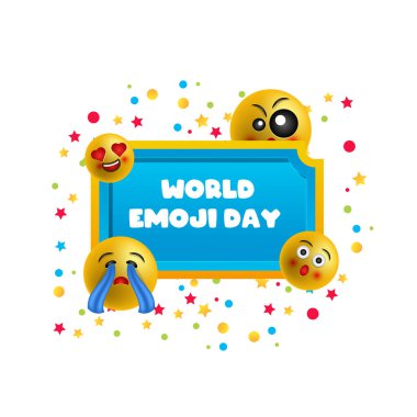 dünya emoji günü, beyaz arkaplanda vektör çerçevesi