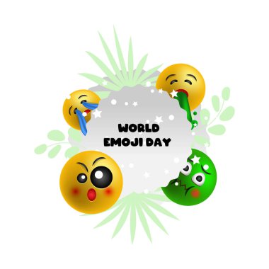 dünya emoji günü, beyaz arkaplanda vektör çerçevesi