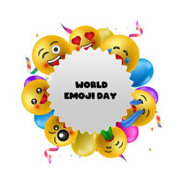 dünya emoji günü, beyaz arkaplanda vektör çerçevesi