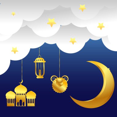 Kurban Bayramı Müslüman Festivali, vektör illüstrasyonu