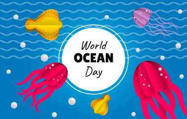 Dünya okyanus günü vektör kağıdı pankartı kesti