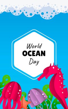 Dünya okyanus günü vektör kağıdı pankartı kesti