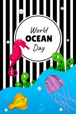 Dünya okyanus günü vektör kağıdı pankartı kesti