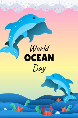 Dünya okyanus günü vektör kağıdı pankartı kesti