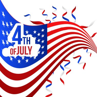 Bağımsızlık Gününüz kutlu olsun, ABD bayramı, beyaz arkaplanlı vektör bayrağı