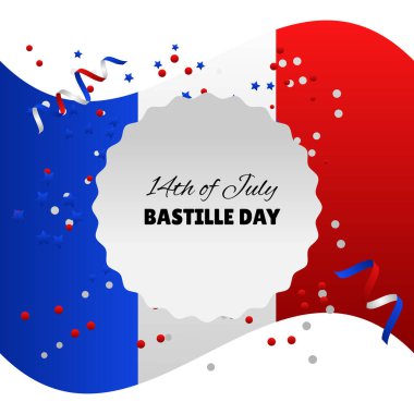 Fransa Bastille Günü, bayraklı vektör bayrağı, konfeti