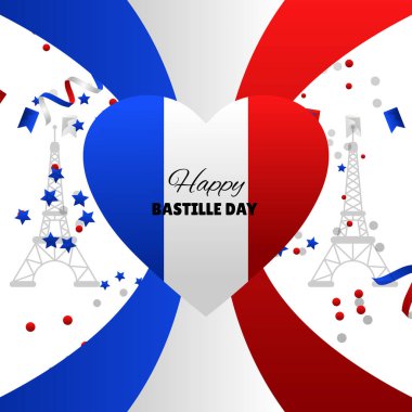 Fransa Bastille Günü, bayraklı vektör bayrağı, konfeti