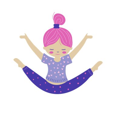 Kız jimnastik yapıyor, beyaz arka planda vektör çizimi yapıyor.