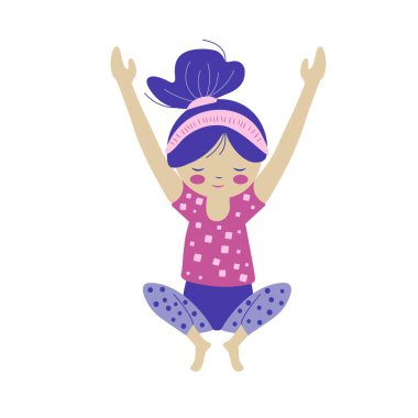 Kız jimnastik yapıyor, beyaz arka planda vektör çizimi yapıyor.