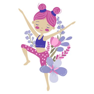 Kız jimnastik yapıyor, beyaz arka planda vektör çizimi yapıyor.