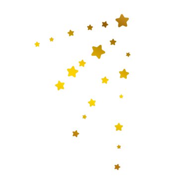 Altın parlak dekoratif parıltılı yıldızlar, beyaz arkaplanda vektör çizimi