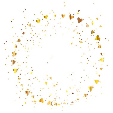 Altın gibi parlak, parıltılı kalpler, beyaz arka planda vektör çizimi.